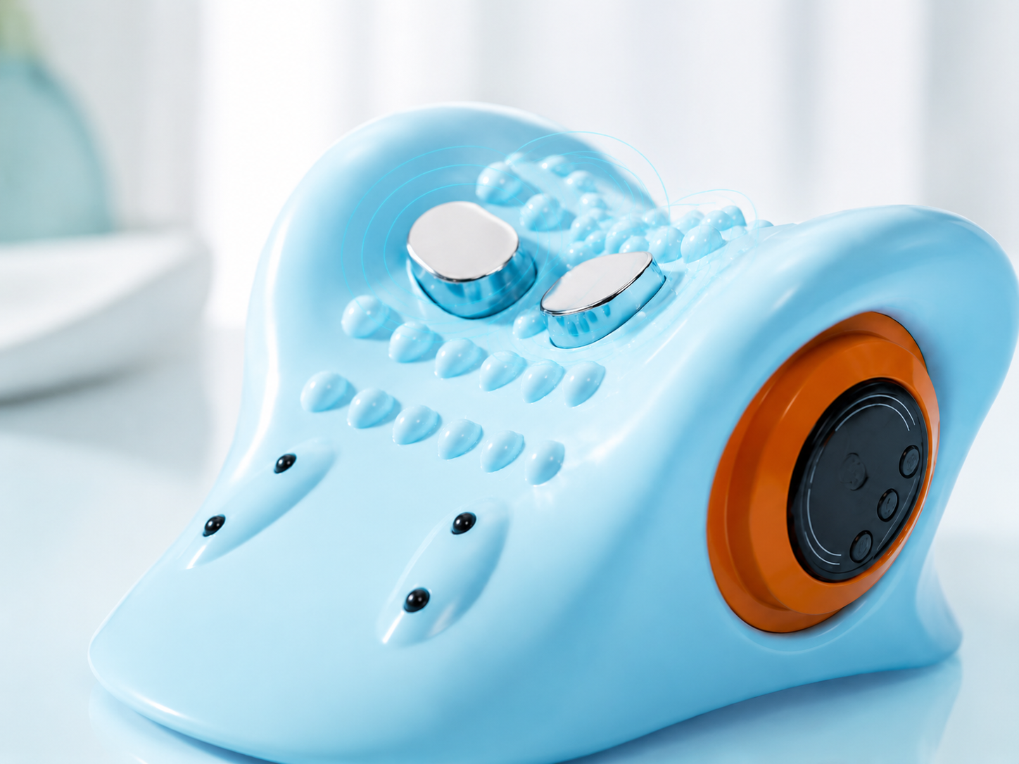 Cervical neck massager vibration nodes on a light background