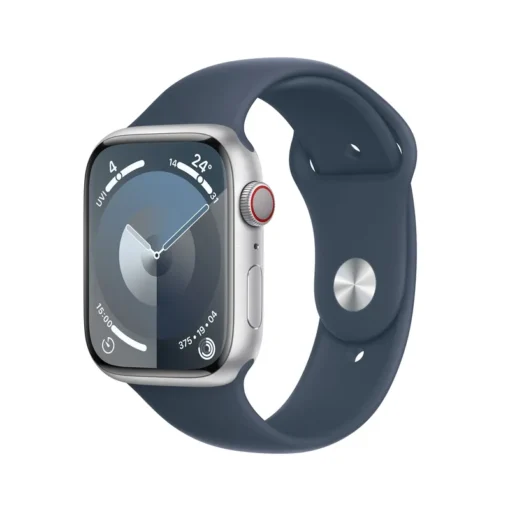 Apple Watch Series 9 Cellular Aluminium 45mm silber (Sportarmband sturmblau) M/L