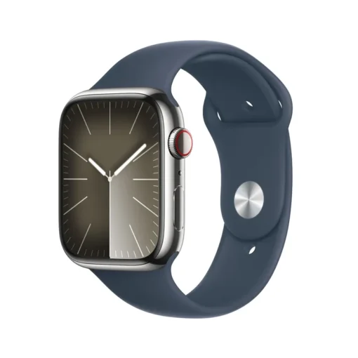 Apple Watch Series 9 Cellular Edelstahl 45mm silber (Sportarmband sturmblau) S/M