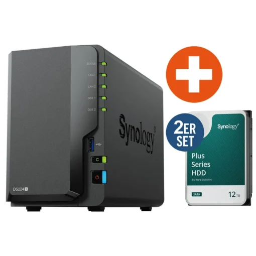 Synology DS224+ NAS System 2-Bay 24 TB inkl. 2x 12 TB Synology HDD HAT3310-12T