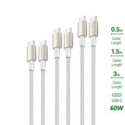 4smarts USB-C auf USB-C Kabel PremiumCord 60W 3erSet - weiß/silber