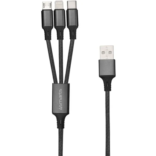 4smarts 3in1 Kabel ForkCord 20cm textil - schwarz