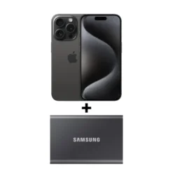 Apple iPhone 15 Pro 128 GB Titan Schwarz MTUV3ZD/A + Samsung Portable SSD T7 1 TB USB 3.2 Gen2 Typ-C Titan Gray PC/Mac