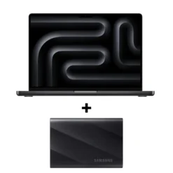 Apple MacBook Pro 14" 2023 M3 Pro/18/512 GB 11C CPU 14C GPU Space Schwarz MRX33D + Samsung Portable SSD T9 2 TB USB 3.2 Gen2x2 Typ-C Schwarz bis 2.000 MB/s PC/Mac