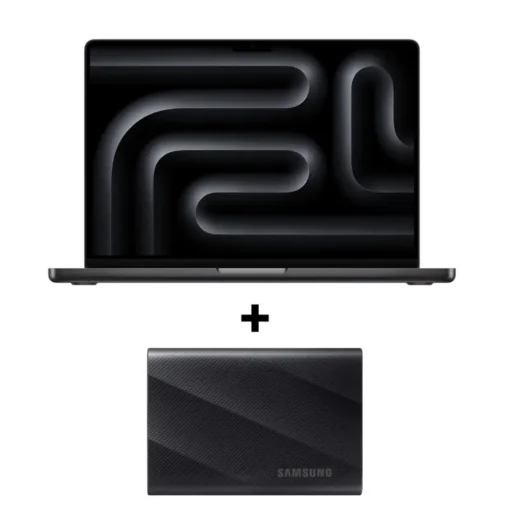 Apple MacBook Pro 14" 2023 M3 Pro/18/512 GB 11C CPU 14C GPU Space Schwarz MRX33D + Samsung Portable SSD T9 2 TB USB 3.2 Gen2x2 Typ-C Schwarz bis 2.000 MB/s PC/Mac